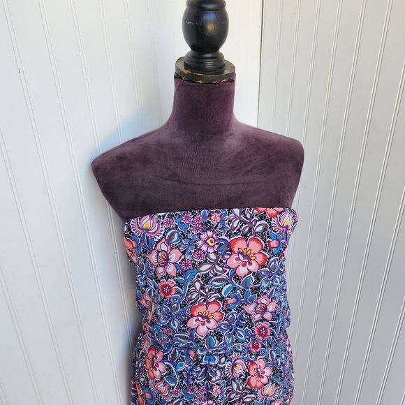 Express Women's Vine Floral Print Strapless Hi-Lo Wrap Dress Blue Pink XS - Picture 4 of 13